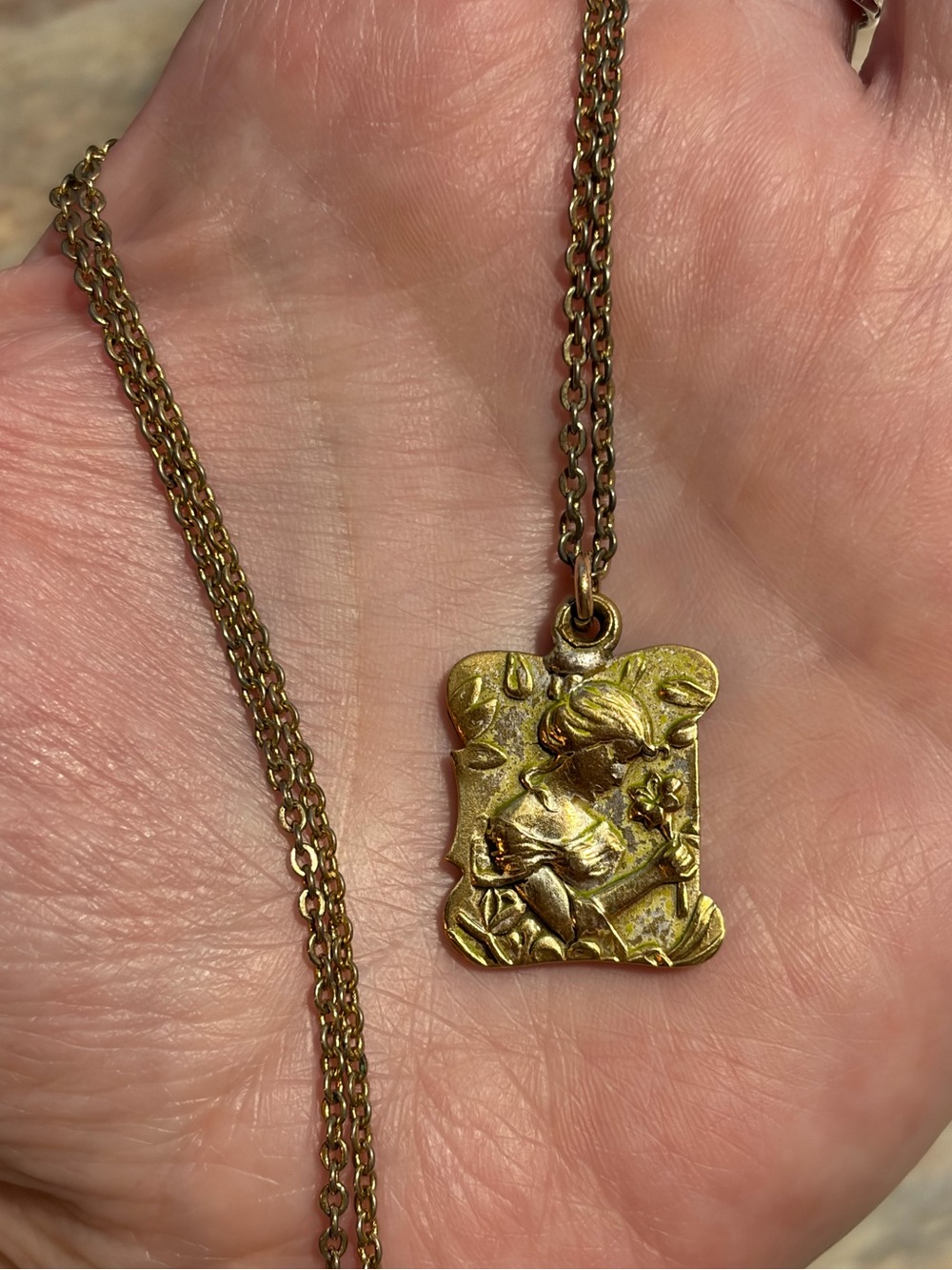 Art Nouveau Antique Lady Slide Open Locket Necklace